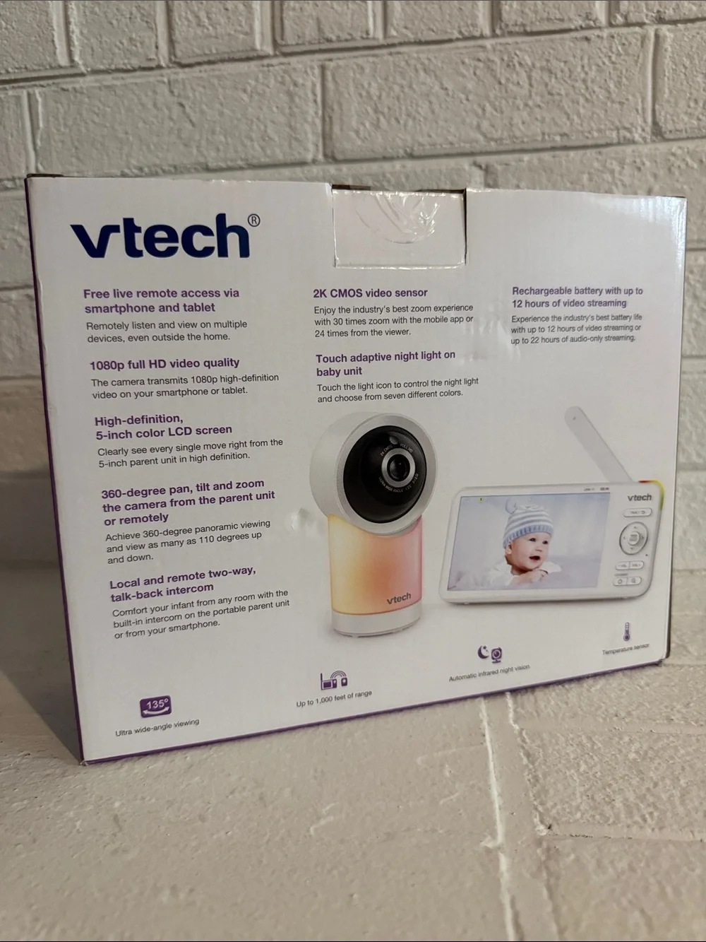 VTech Pan & Tilt Smart 1080p Video Monitor — White with Pink Gradient